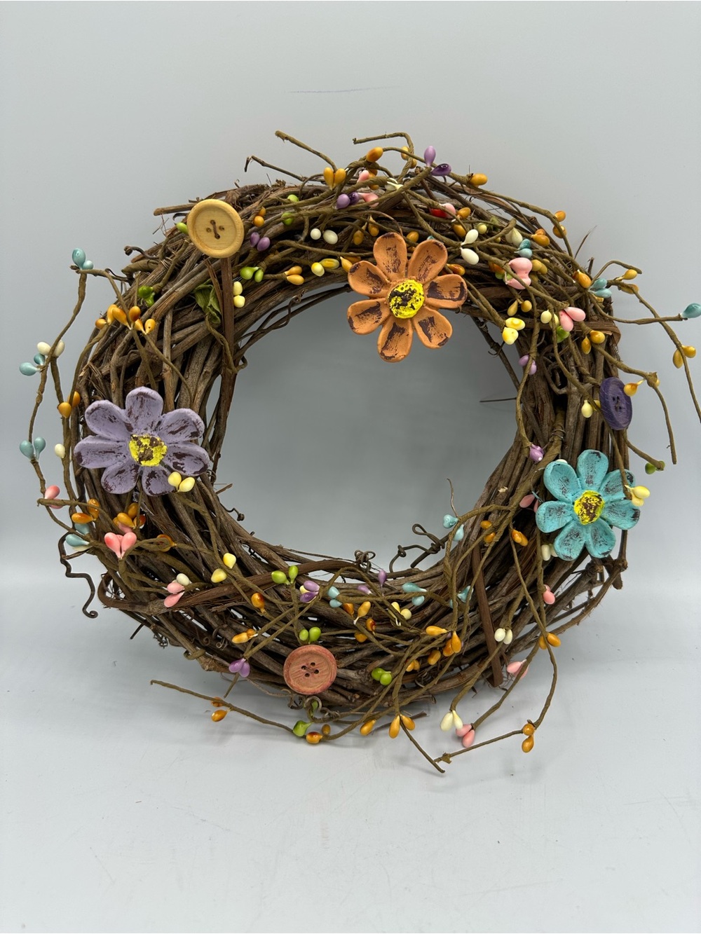 Summer Small Wreath Rustic Country Core Grapevine Resin Buttons Flowers Pips